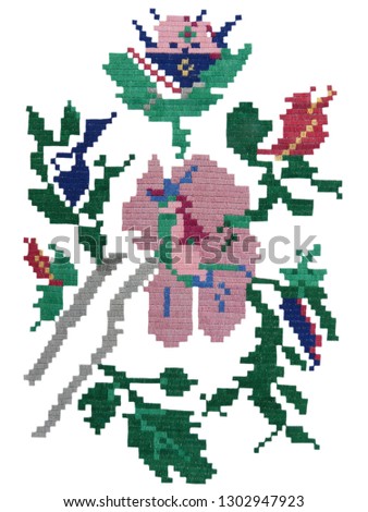 embroidered flowers on a white background, Ukrainian folk embroidery