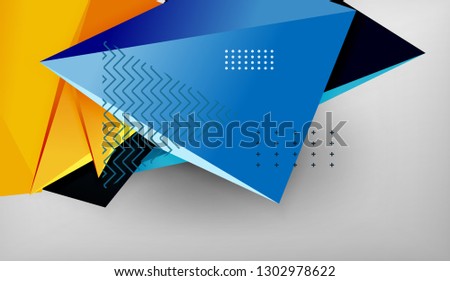 3d geometric triangular shapes abstract background, color triangles composition on grey backdrop, business or hi-tech conceptual wallpaper, vector illustration