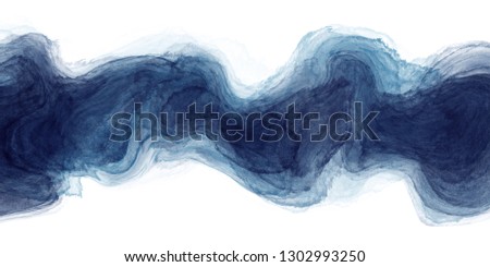 watercolour paint brush stroke in blue green color with liquid fluid texture isolated on white background.