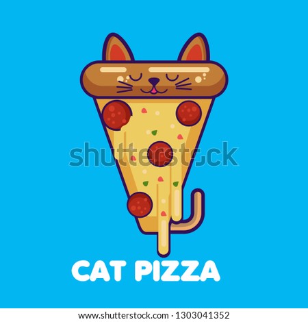 vector illustration of a kawaii funny pizza slice with cat ears. Design concept for cat cafe menu, children print. - Vector