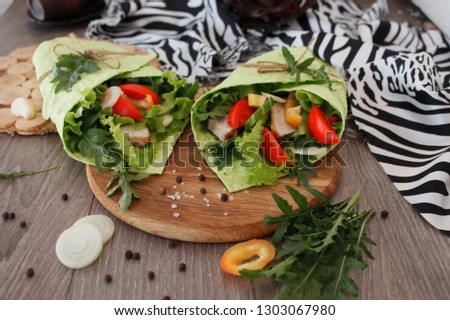 Homemade Tortilla Wraps With Meat And Vegetables 