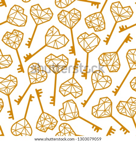 The keys is in the shape of a heart. Seamless vector background