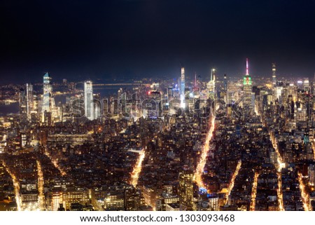 The Skyline Of Midtown And Downtown New York City At Night