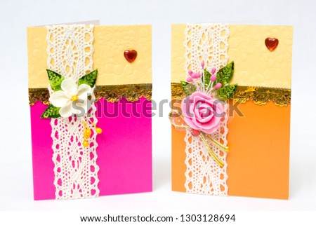 Beautiful varied handmade greeting cards - on a white background