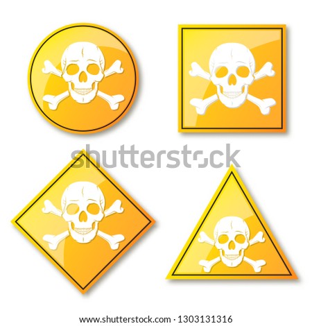Skull and crossbones, warning logo or attention icon. Vector illustration. Set of marks of the danger warning isolated