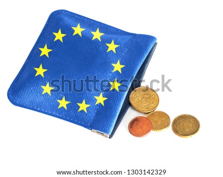 EU purse almost empty, running out of money, euros. Financial, banking crisis, Europe, Italy etc. Concept, metaphor.