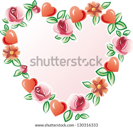 Flowers heart - Vector illustration of floral valentine heart isolated on white