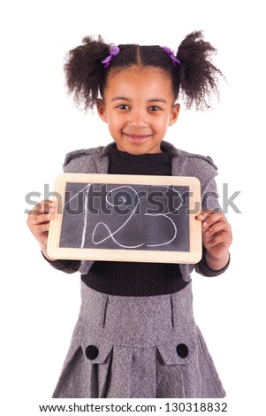 young African girl with a black slate