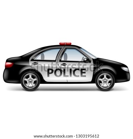Police car profile isolated on white photo-realistic vector illustration