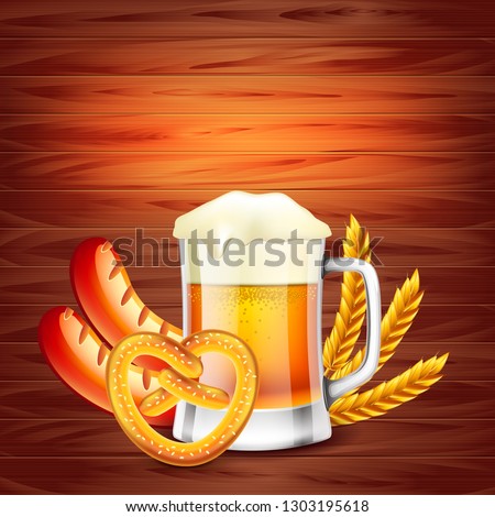 Oktoberfest poster concept on wooden background photo realistic vector