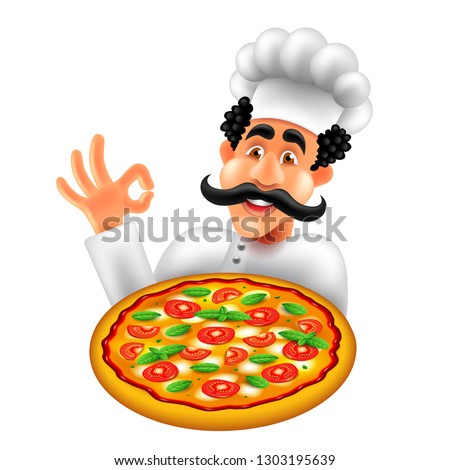 Cartoon italian pizza chef isolated on white vector illustration