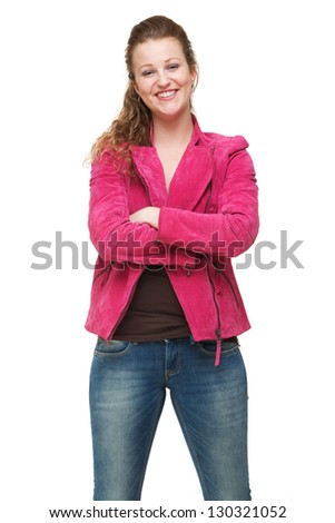 Portrait of a pretty girl with arms crossed isolated white background