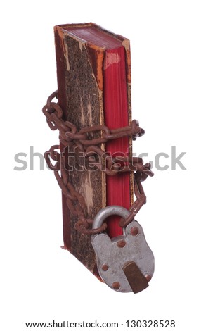 old book with rusty chain and padlock