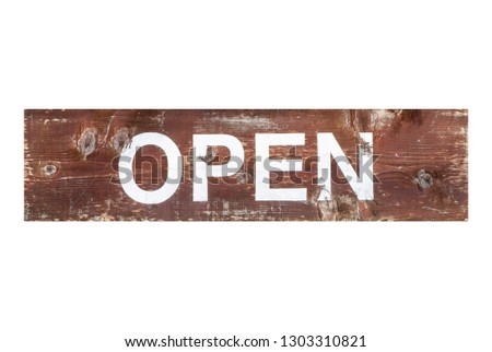 Open wood sign isolated on white background
