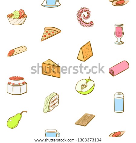 Food images. Background for printing, design, web. Seamless. Colored.