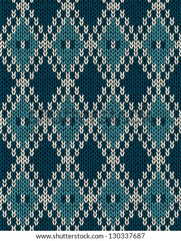 Knit Woolen Seamless Jacquard Ornament Pattern. Fabric Dark Blue Color Tracery Background