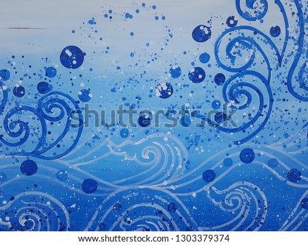 White concrete background decorated with blue watercolor