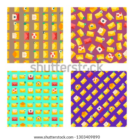 Email set of seamless pattern vector illustration. Open and closed envelopes with letters. Sending and getting messages icons for application or networks. Love or business letter.