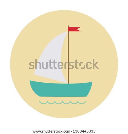 Vector illustration of simple cartoon ship and wave. 