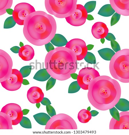 Pink watercolor roses with green leaves on white background. Seamless pattern. Spring Bush. Can be used for wallpaper, textile, invitation card, wrapping, web page background.