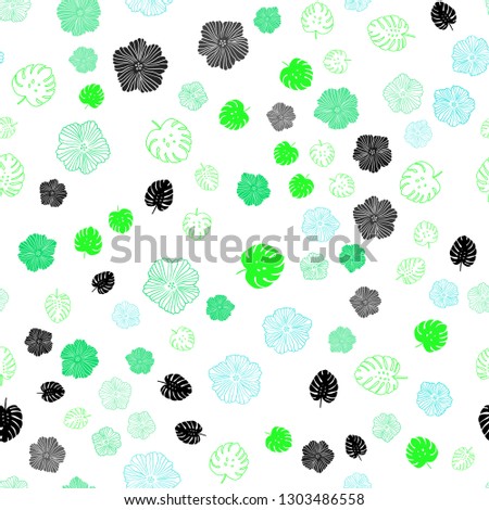 Light Green vector seamless doodle backdrop with leaves, flowers. Modern abstract illustration with leaves and flowers. Design for wallpaper, fabric makers.