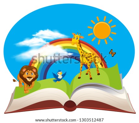Open book wild animals illustration