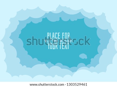Blue sky with white clouds background. Sky with clouds on a sunny day. Flat style vector illustration. 