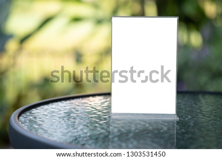 Stand Mock up Menu frame tent card blurred background design key visual layout