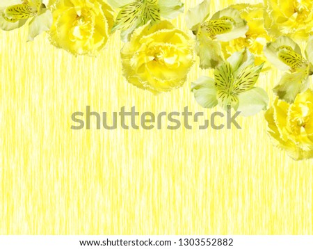 Beautiful floral background of yellow tulips and alstroemeria 