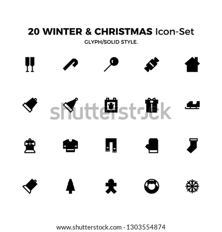 Top 20 Simple Set of Winter and Christmas Related Vector Icons Glyph/Solid Style. Contains such Icons as Snowflake, Sweater, Santa Gift, and more. Editable Stroke. Pixel Perfect.