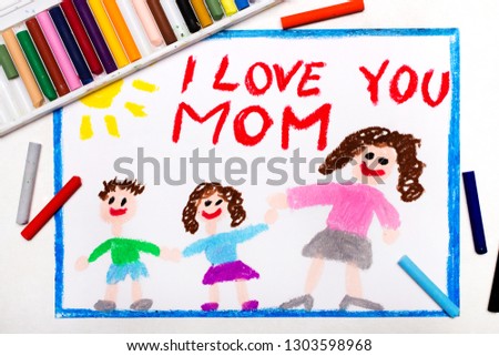 Colorful drawing: Happy Mother's Day card with word I LOVE YOU MOM