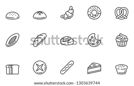 Bakery Vector Line Icons Set. Confectionery, Pastry, Bread, Bun, Bakeshop. Editable Stroke. 48x48 Pixel Perfect. Royalty-Free Stock Photo #1303639744
