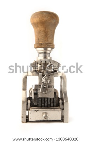 Vintage mechanical office date stamp isolated on white background. Industrial office stamp.
