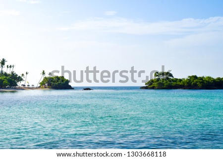 Tropical island with white beach and palms, Cayo levantado paradise island
