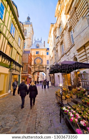 Great-clock street, Rouen, Normandy,  France Royalty-Free Stock Photo #1303673350