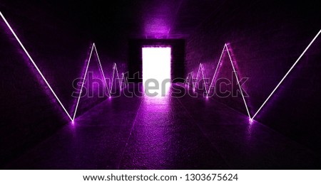 3d render, abstract background, tunnel, neon lights, virtual reality, arch, pink blue, vibrant colors, laser show, isolated on black. Dark room, corridor, tunnel with illumination on an empty concrete