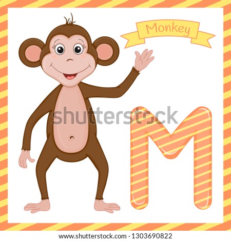 illustration of isolated animal Letter M is for Monkey cartoon alphabet.