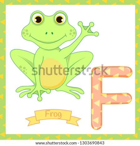 Cute children zoo alphabet F letter tracing of Frog eating fly for kids learning English vocabulary.