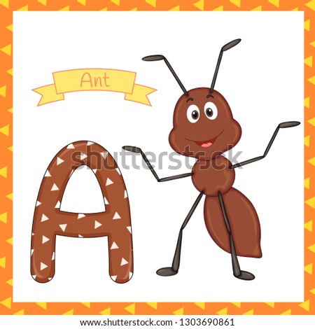 textured bold font alphabet A, A for Ant cartoon.