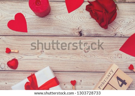 Valentines day theme with wooden block calendar 