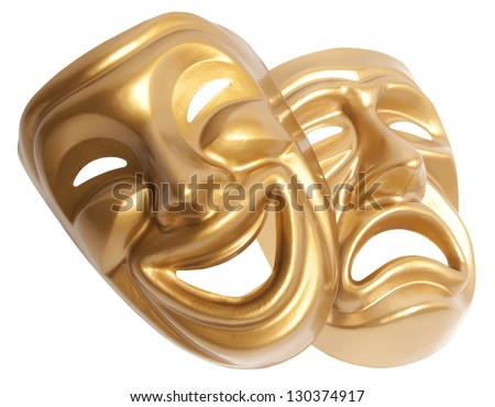 Comedy  and  Tragedy theatrical mask isolated on a white background Royalty-Free Stock Photo #130374917