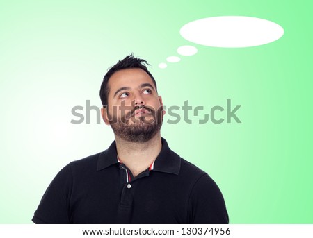 Pensive bearded men in black isolated on green background