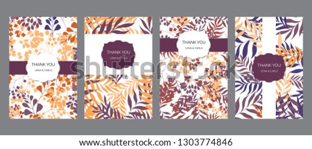 Floral thank you cards set, wedding, party invitations tamplate kit, autumn bright colors classic, universal design