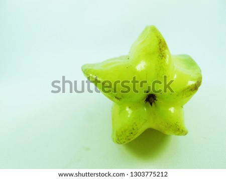 Asian Tropical Fruit, Yellow Star Fruit on White Background. Food Photography