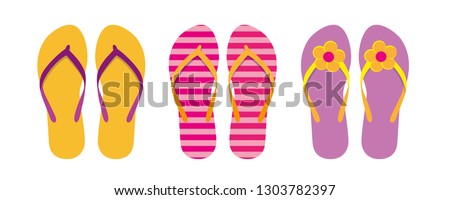 set of colorful flip flops summer collection swim wear with flower vector illustration EPS10 Royalty-Free Stock Photo #1303782397