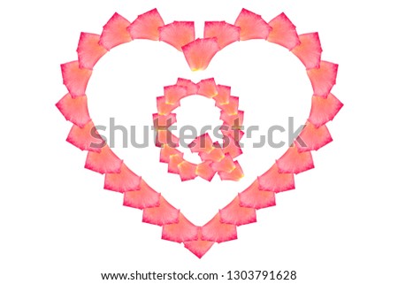 Love Rose petal letter Q Background image, Rose Petal letters/alphabet/characters constructed from rose petal on white background and light pink background. Letter Q into Love shape.