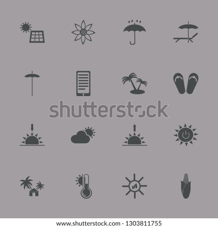 sunny icon set with temperature sun, solar power and sunset vector illustration