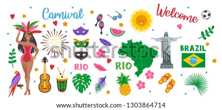 Carnival female dancer in feather costume. Birthday greeting card, party invitation design elements. Masquerade festival print. Latin culture concept.