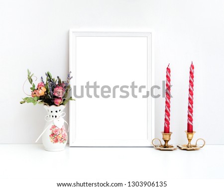 A4 A3 A2 White Frame Mockup on Light Background, White Wooden Frame in Interior, Minimalistic Design