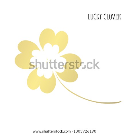 Decorative golden lucky four leaf clovers, design elements. Can be used for cards, invitations, banners, posters, print design. St Patricks day theme